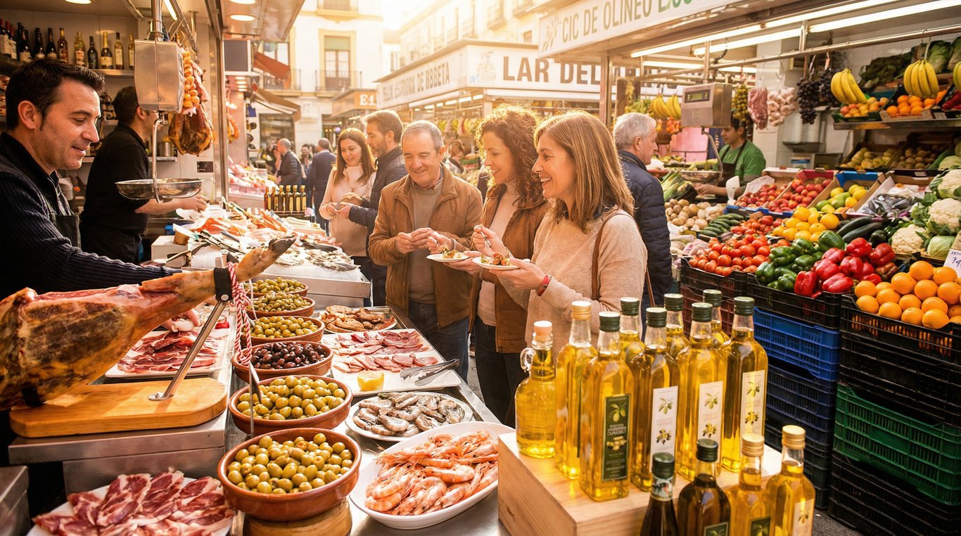 Vue panoramique d'Andalousie avec champs d'orangers et architecture mauresque