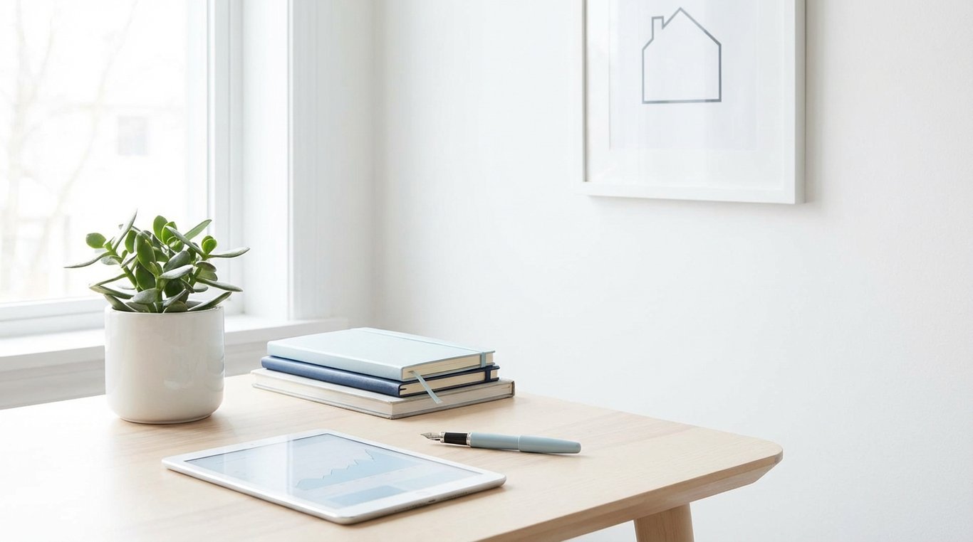 Calculatrice et plans sur un bureau