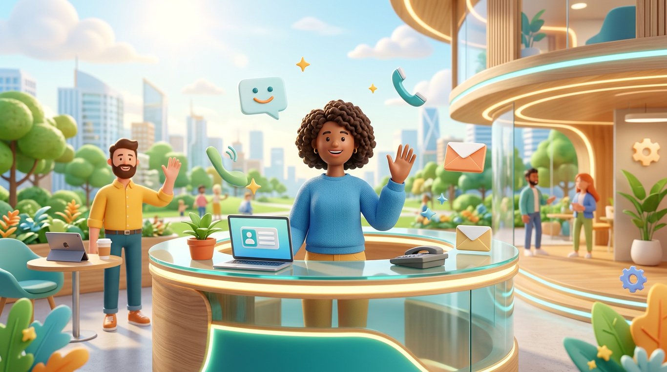 Illustration 3D d’un casque audio de support client avec une bulle de dialogue et un point d’interrogation.