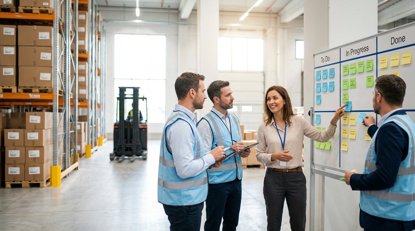 Équipe logistique utilisant de nouveaux outils digitaux