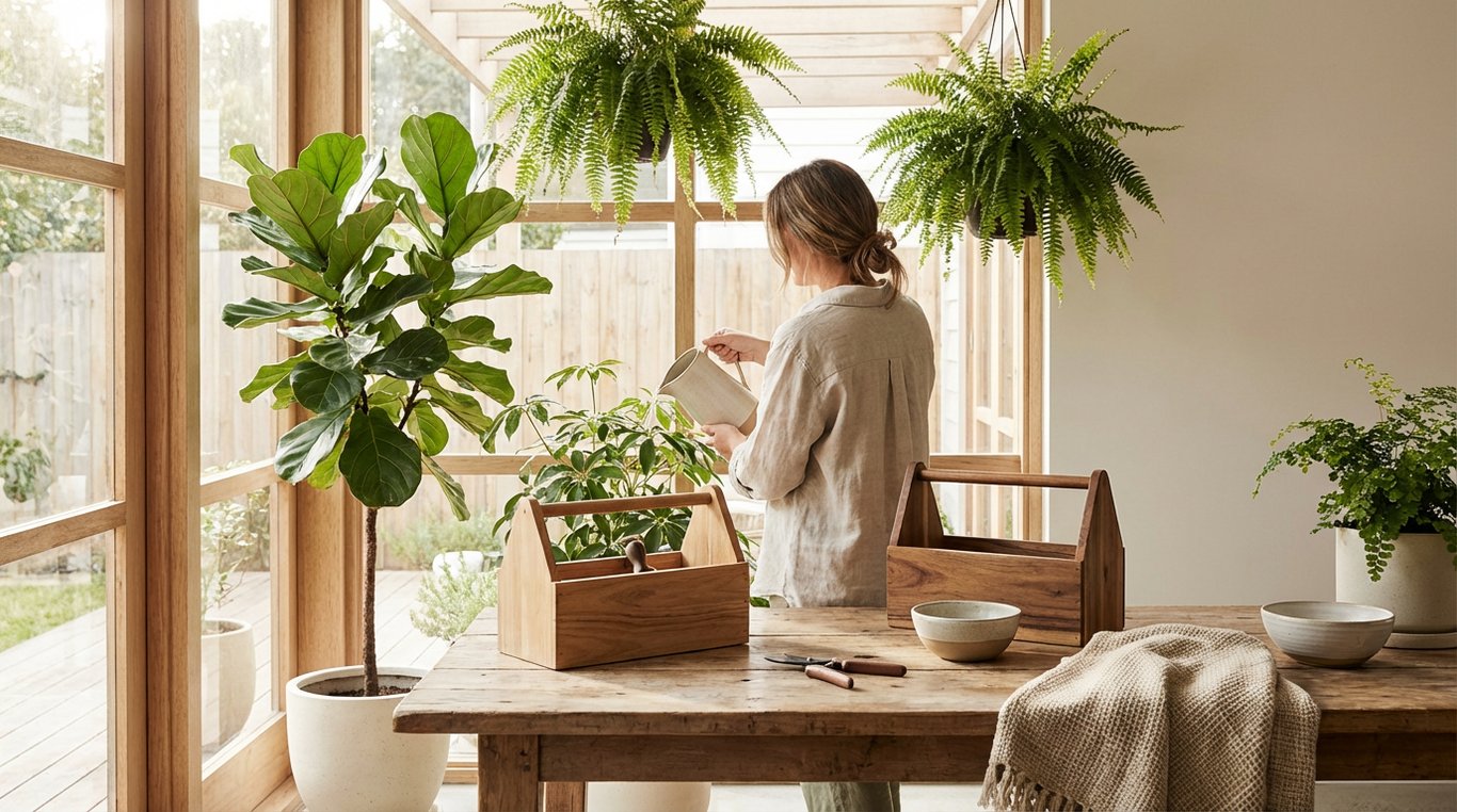 Artisan fleuriste préparant un bouquet dans un studio lumineux