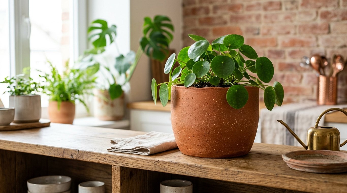 Pot Sable & Éclat KitchPot en terracotta clair avec une plante