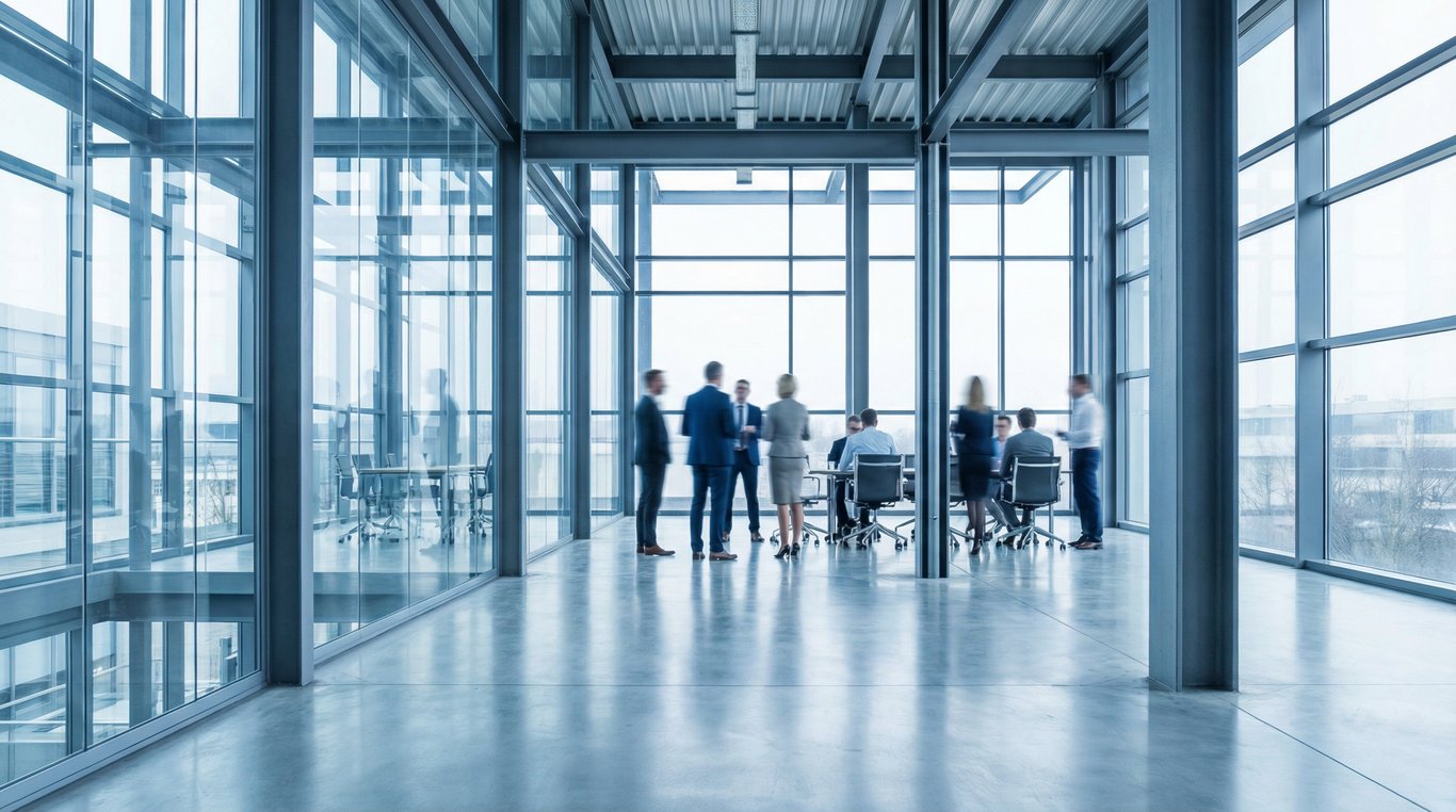 Bureau moderne et équipe en réunion stratégique