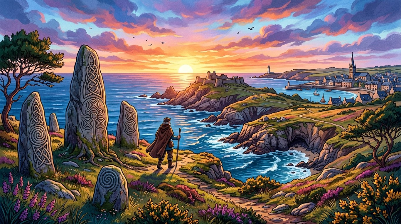 Paysage brumeux de la côte bretonne