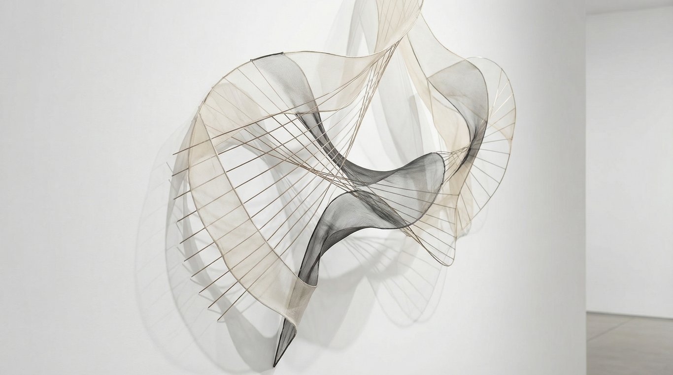 Portrait en noir et blanc de Claire Dumont dans son atelier, entourée de croquis et toiles