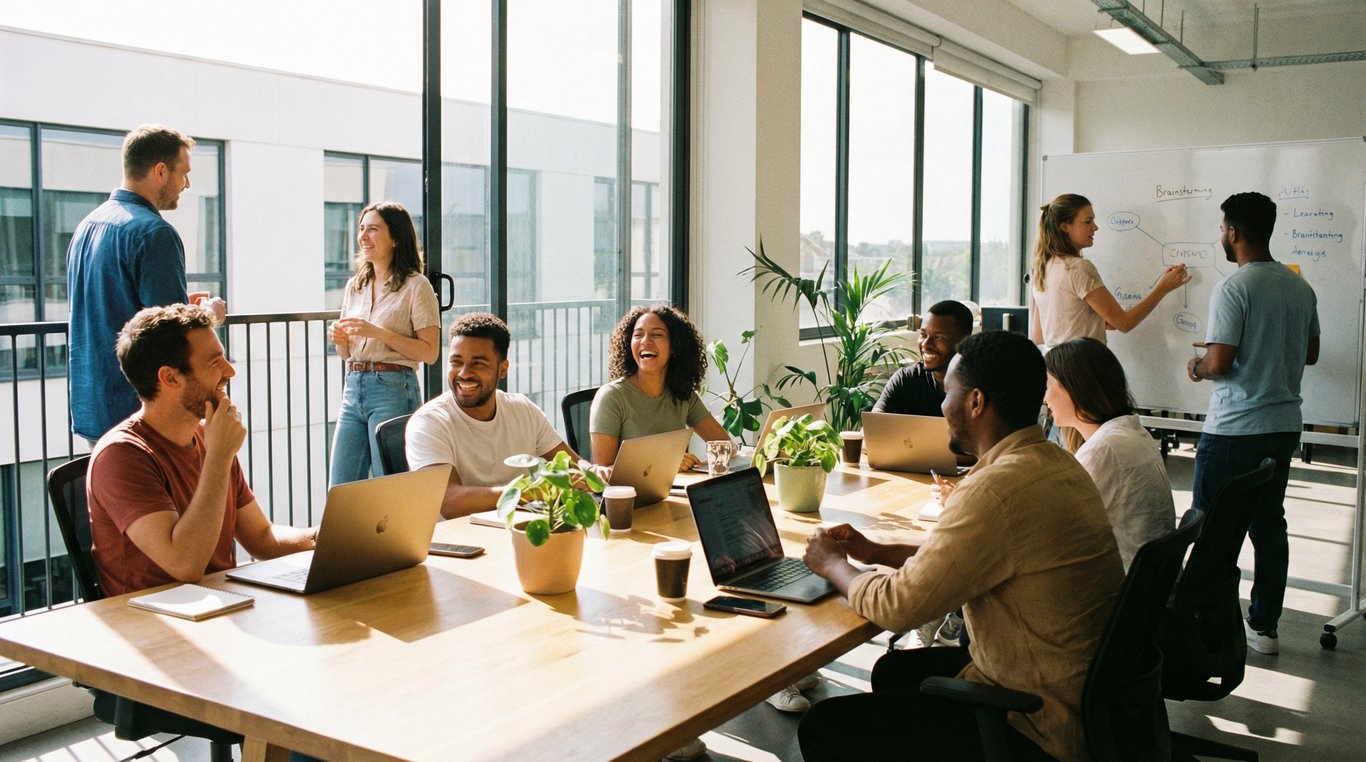 Portrait chaleureux d'un groupe d'amis diversifié en tenue décontractée riant ensemble dans un parc