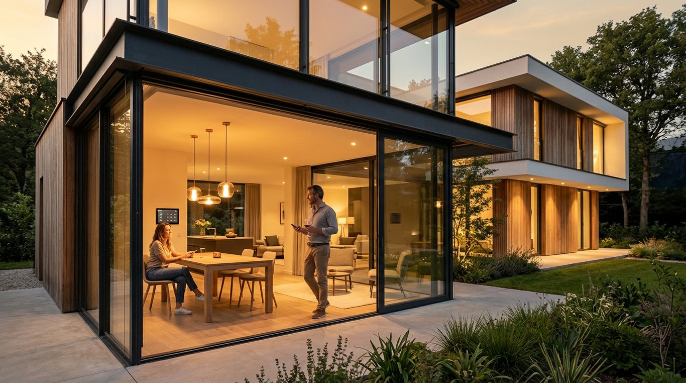 Chambre moderne avec contrôle domotique intégré dans un mobilier sur mesure