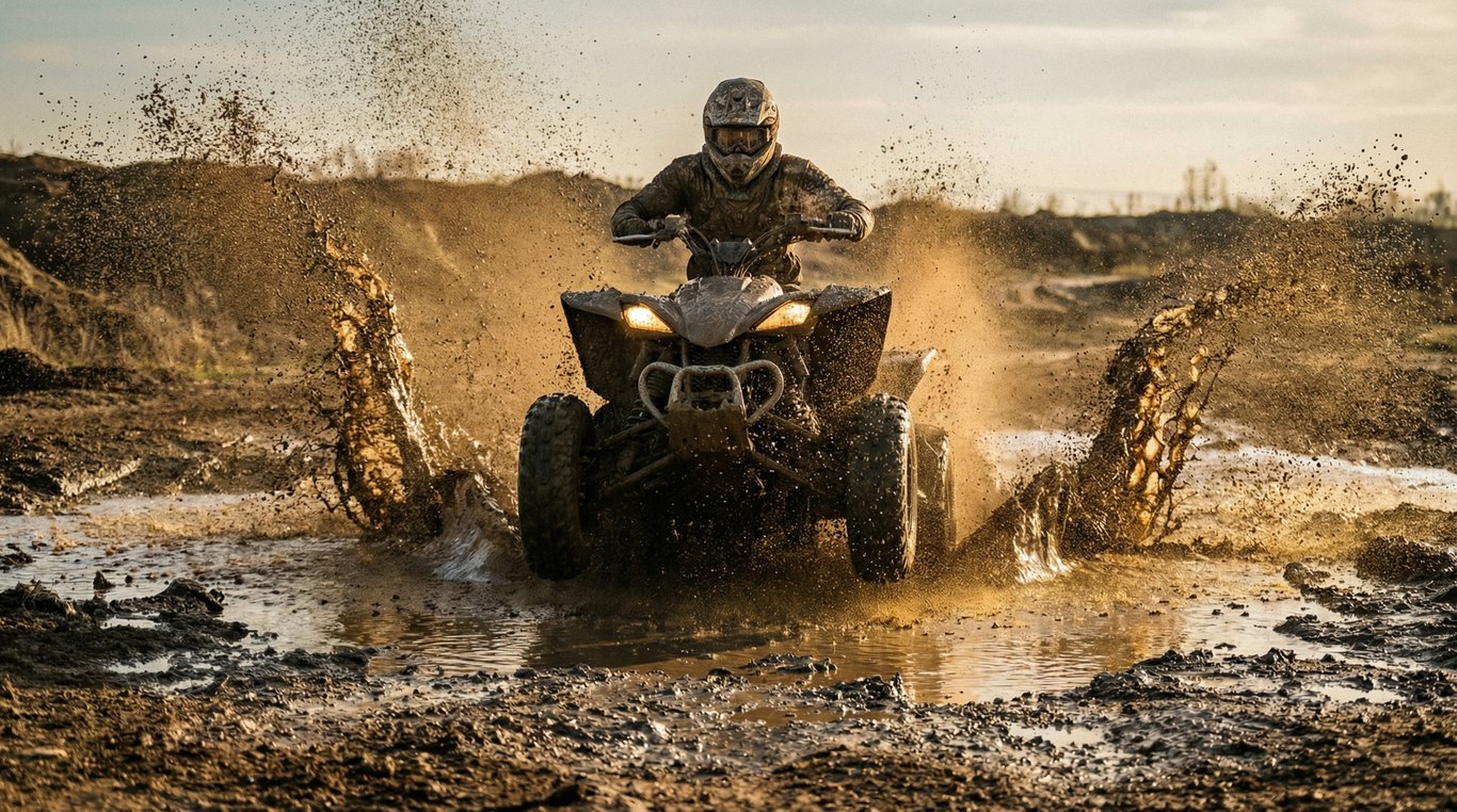 Quad en action dans la boue