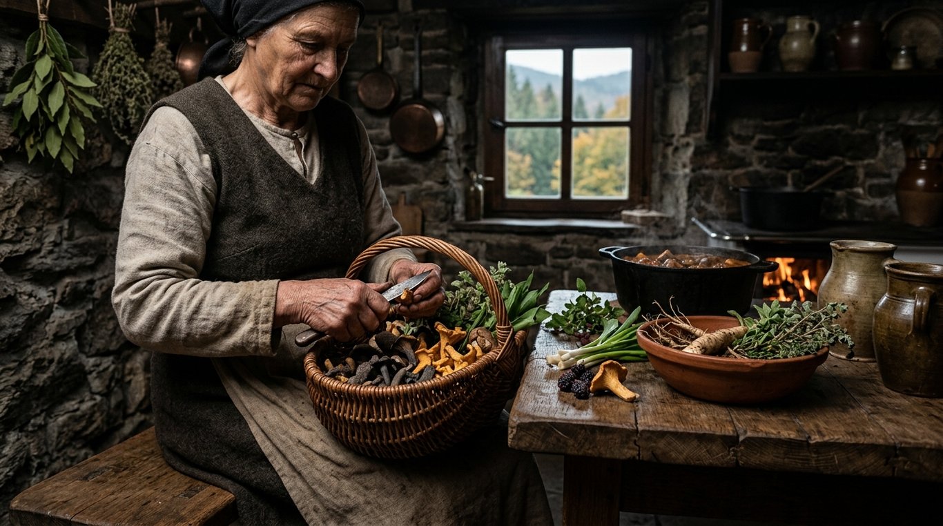 Table rustique avec des produits du terroir