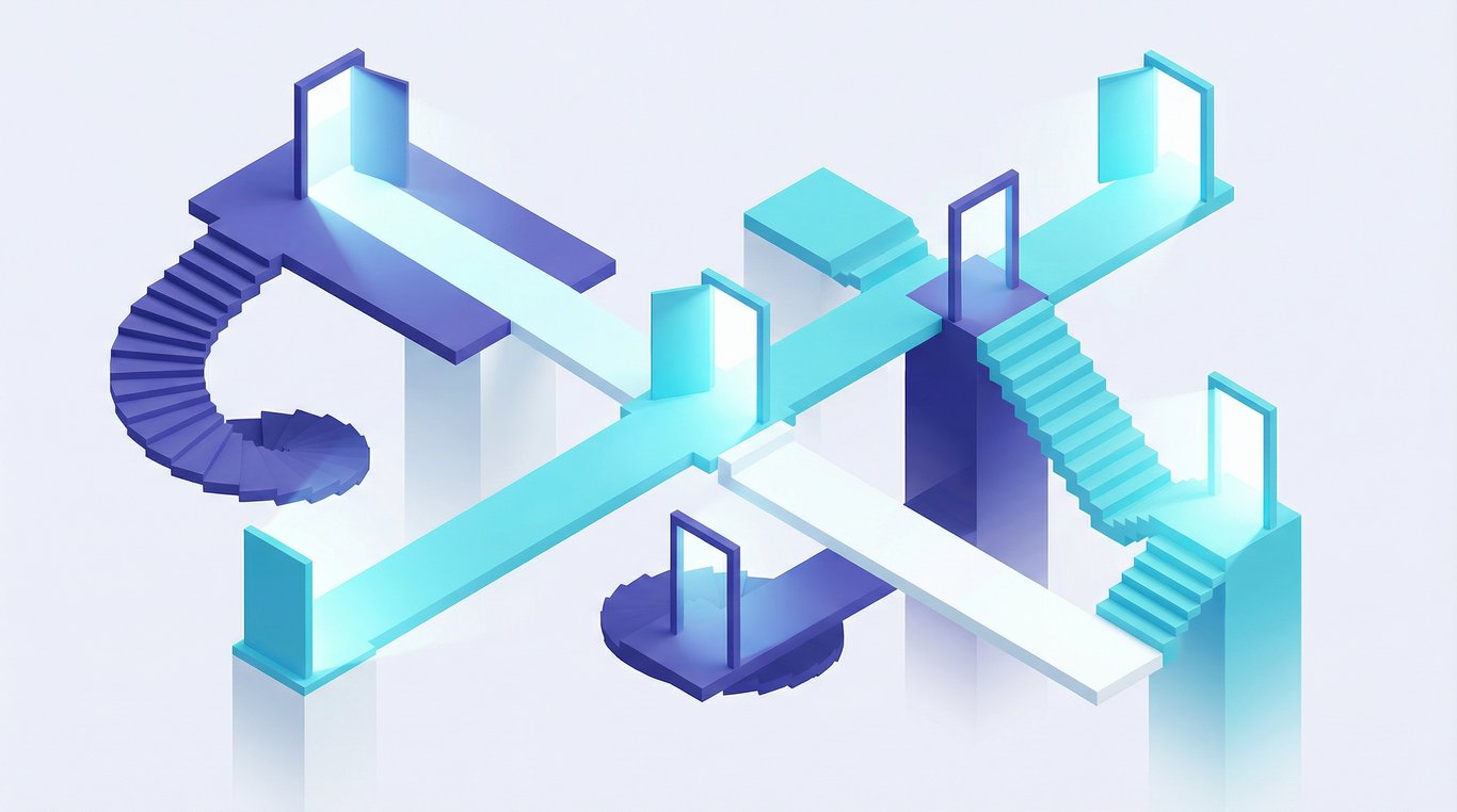 Illustration 3D isométrique de chemins de carrière interconnectés