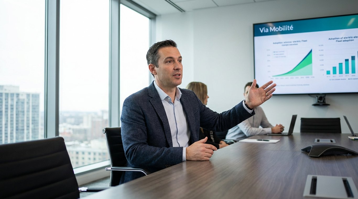 Borne de recharge installée dans un parking d’entreprise, éclairage naturel.