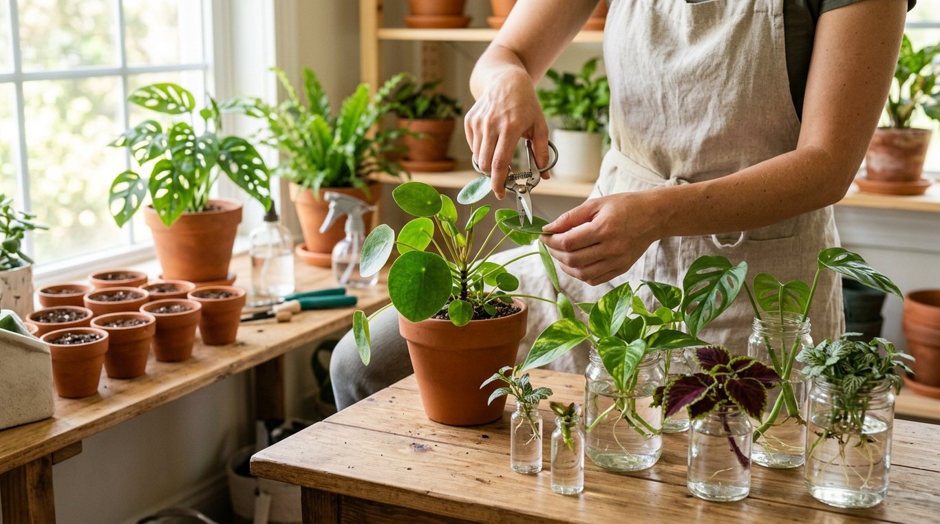 Collection de stations de bouturage en bois et verre