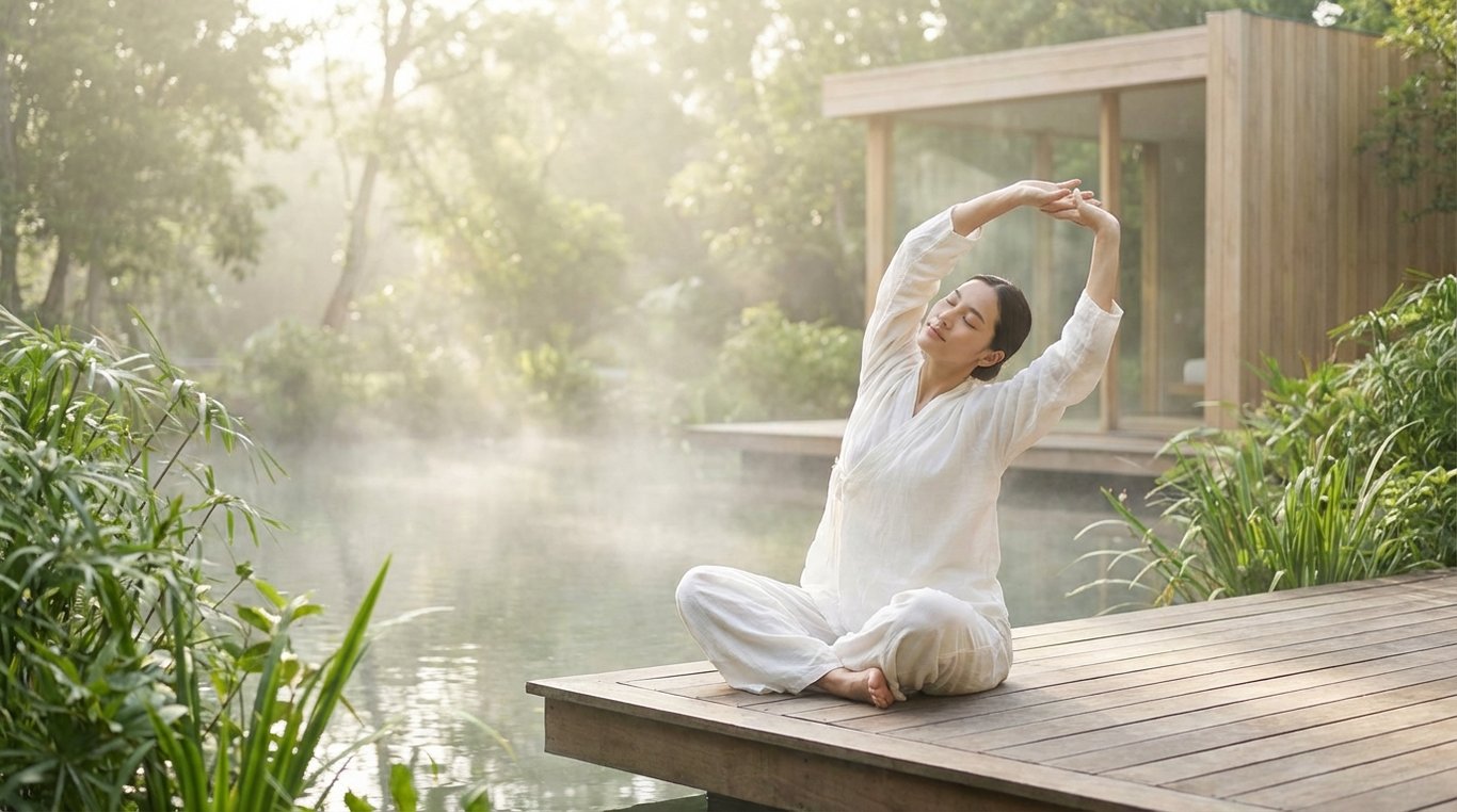 Espace de relaxation zen avec bols chantants et lumière douce