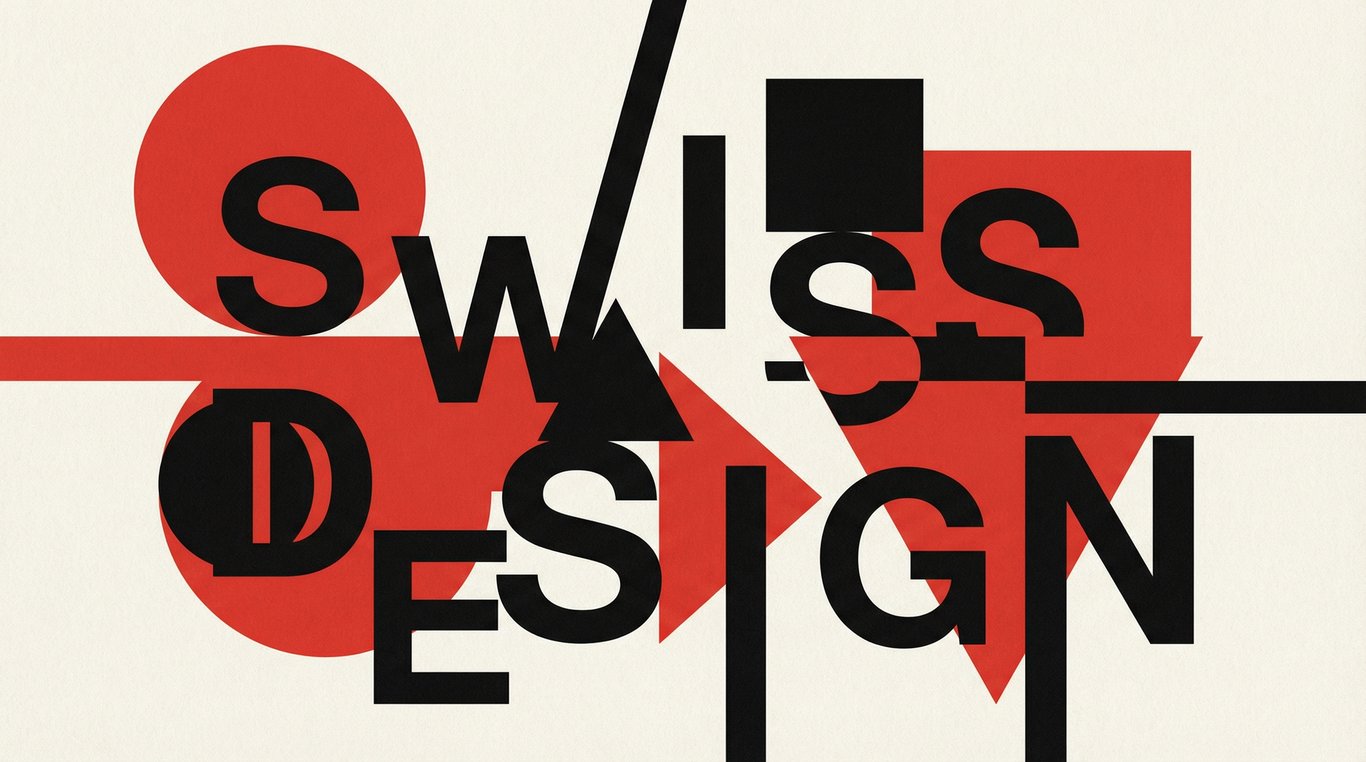 Composition abstraite style Swiss Design, formes géométriques rouges et noires