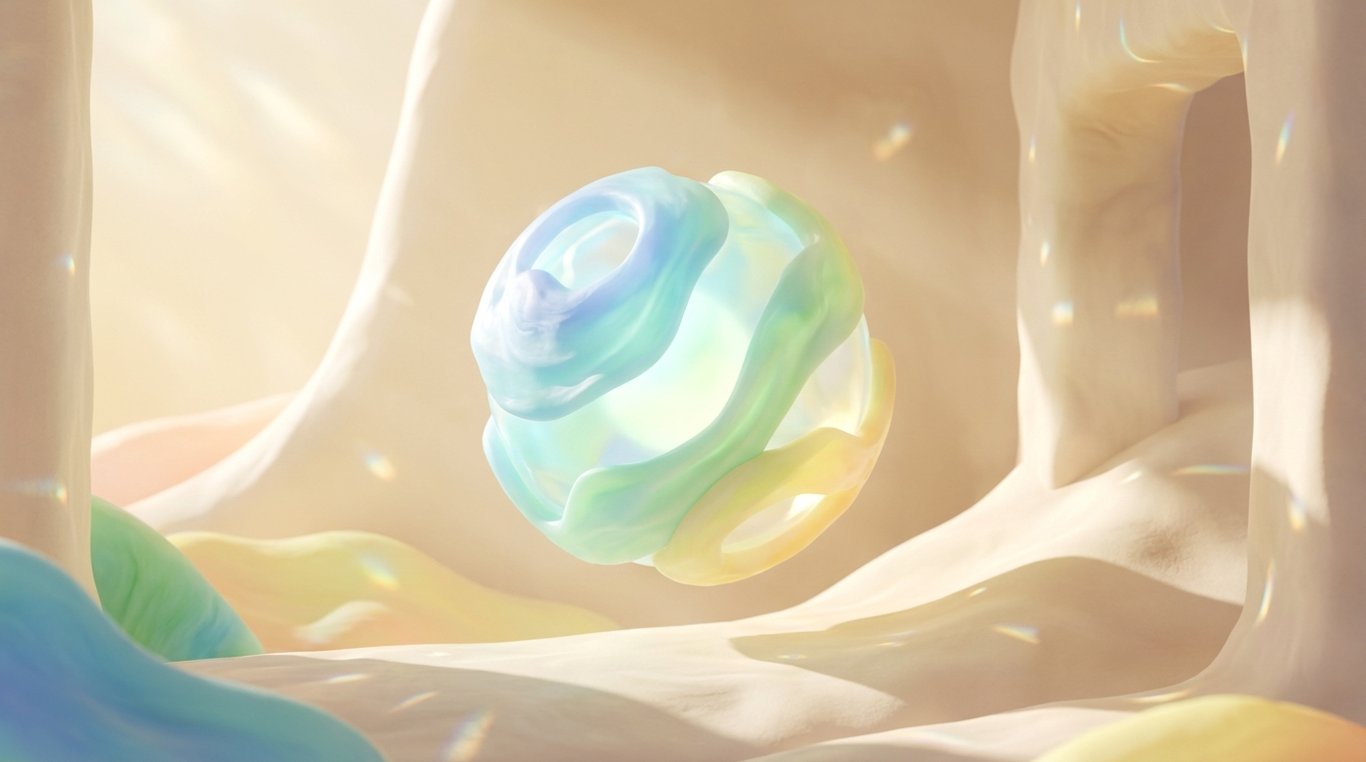 Modèle 3D abstrait en pastel avec sphères et tores flottants