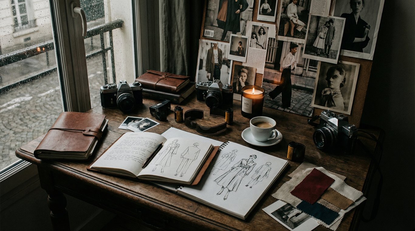 Magazine de mode ouvert et échantillons de tissus