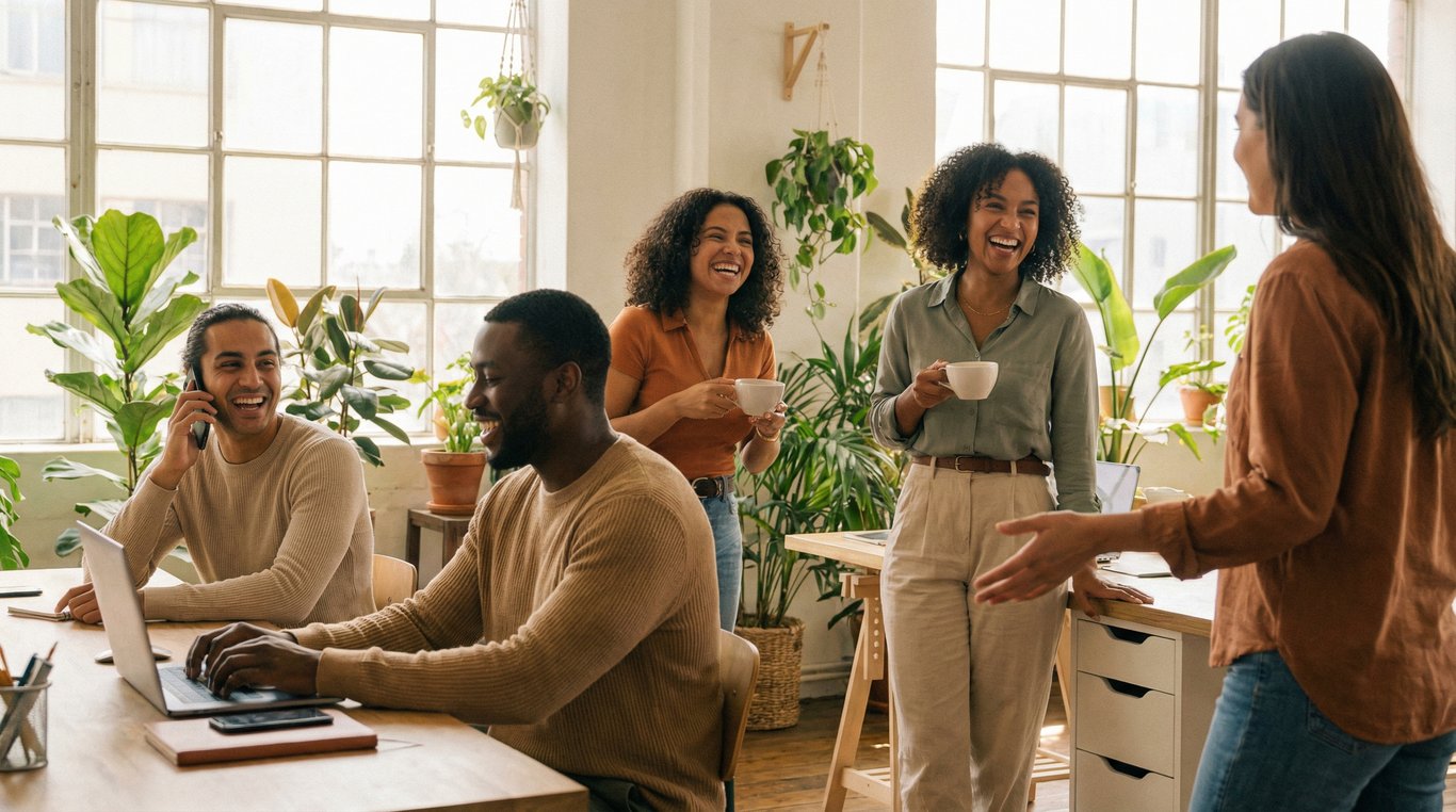 Mains tenant une tasse de tisane chaude sur un bureau en bois avec un carnet de notes et un stylo, atmosphère invitante et calme