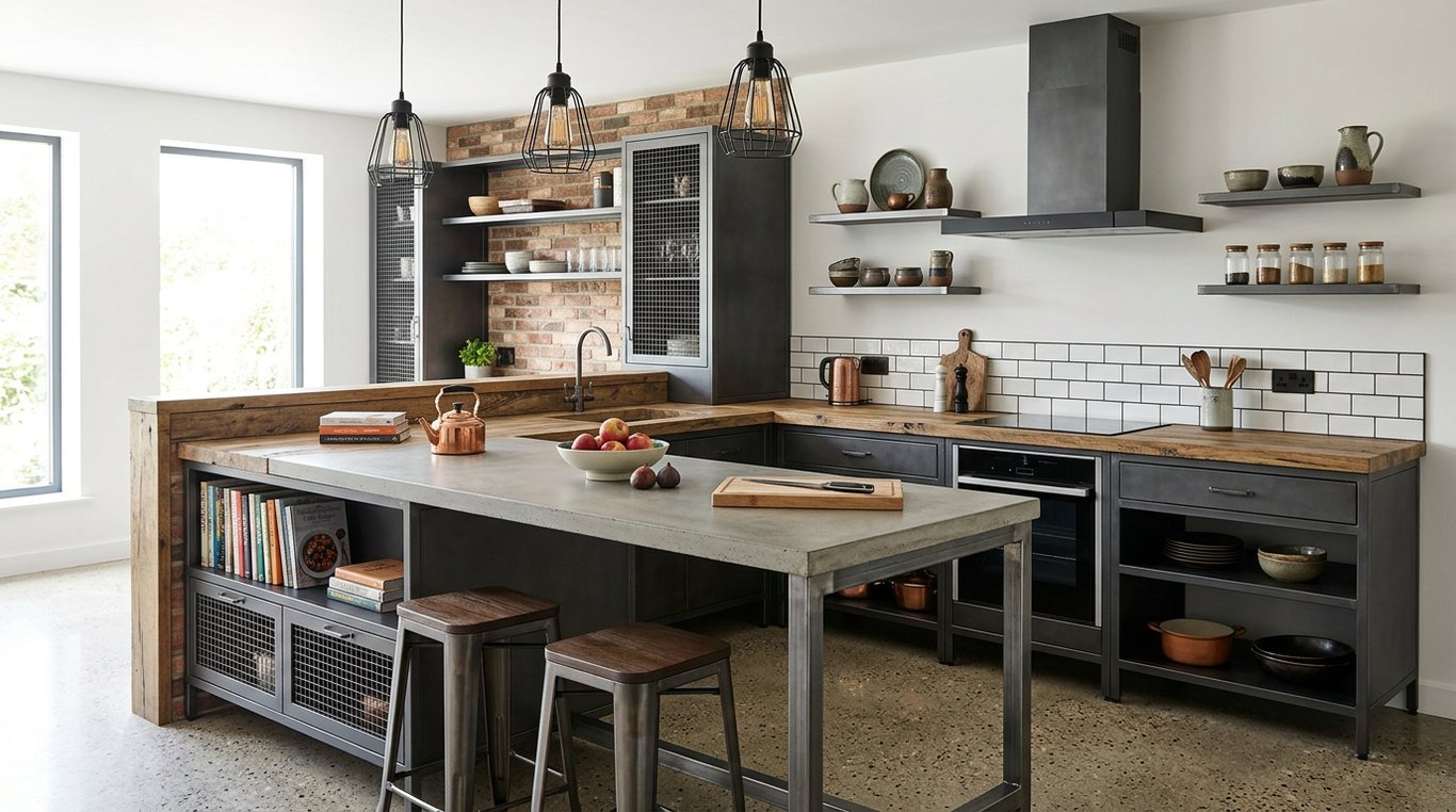 Cuisine en kit style Industrielle avec métal noir et bois brut