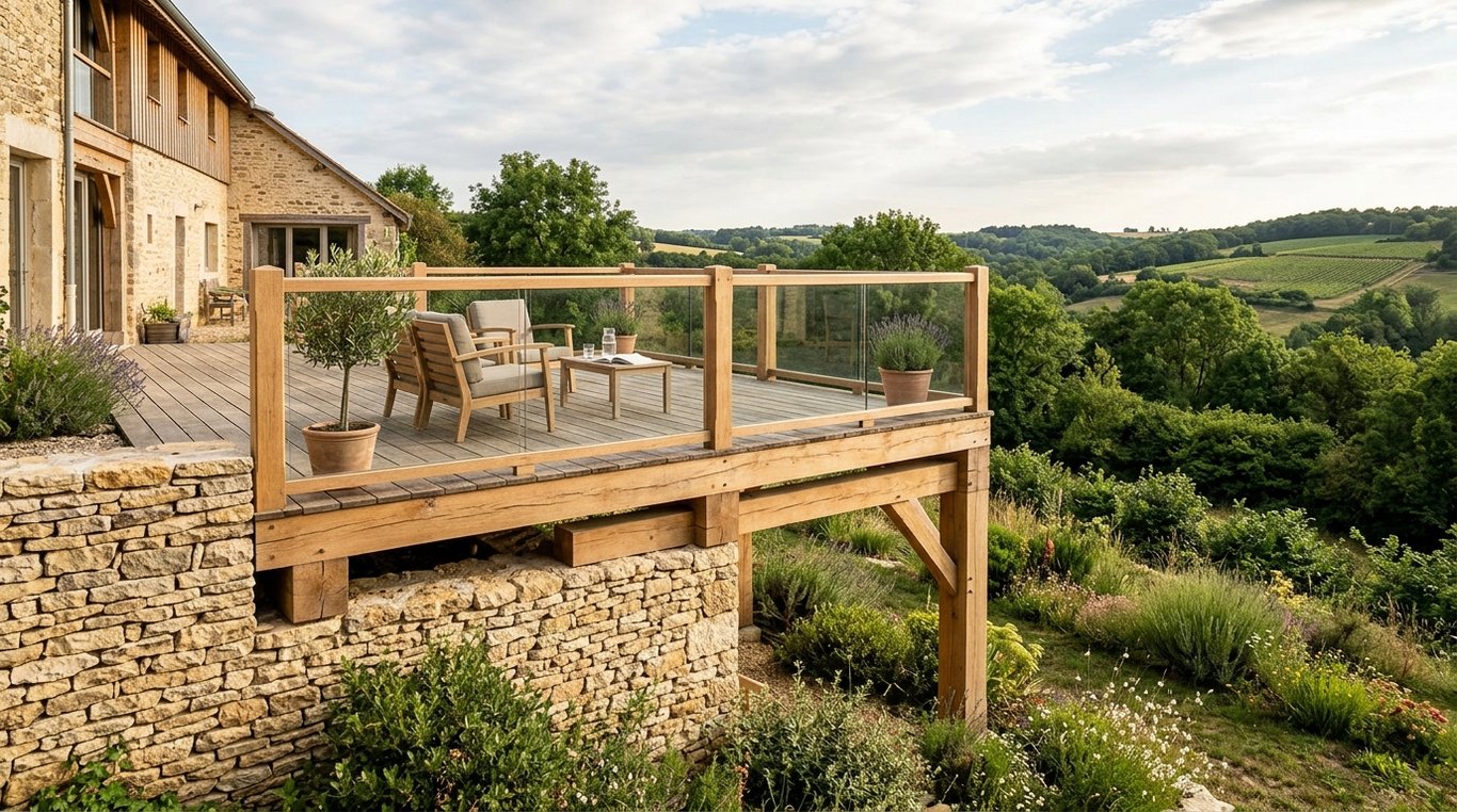 Grande terrasse en bois et pierre