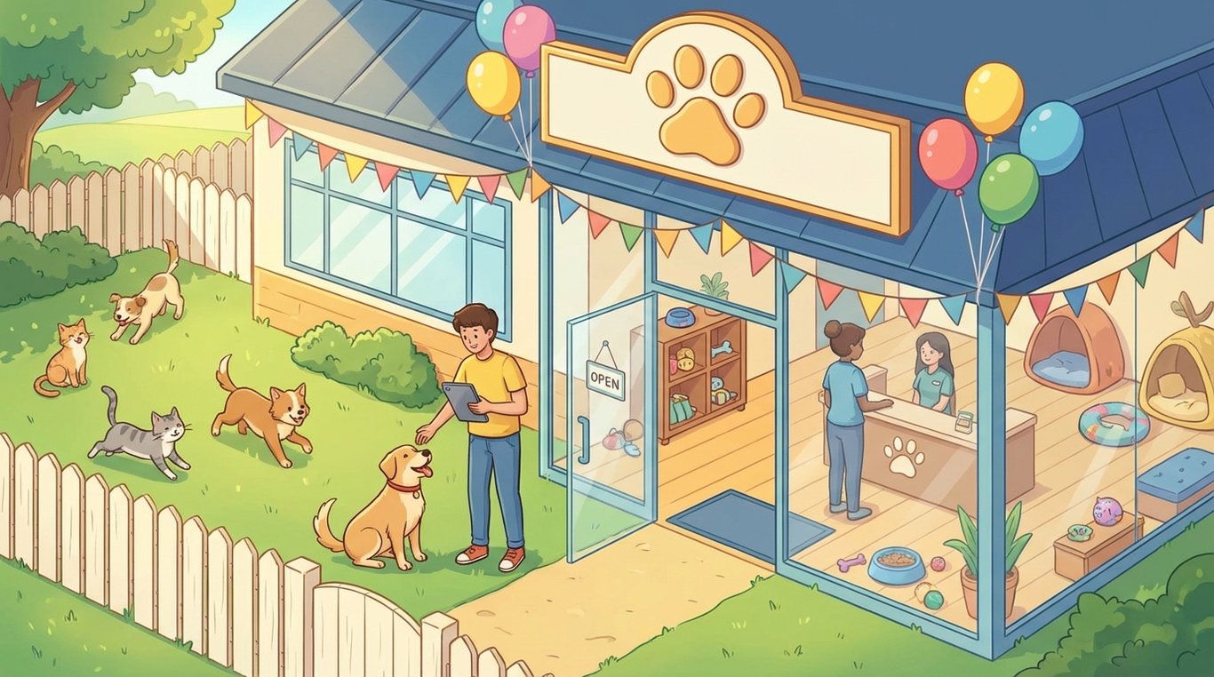 Illustration colorée d'une carte de ville stylisée avec des marqueurs en forme de têtes d'animaux