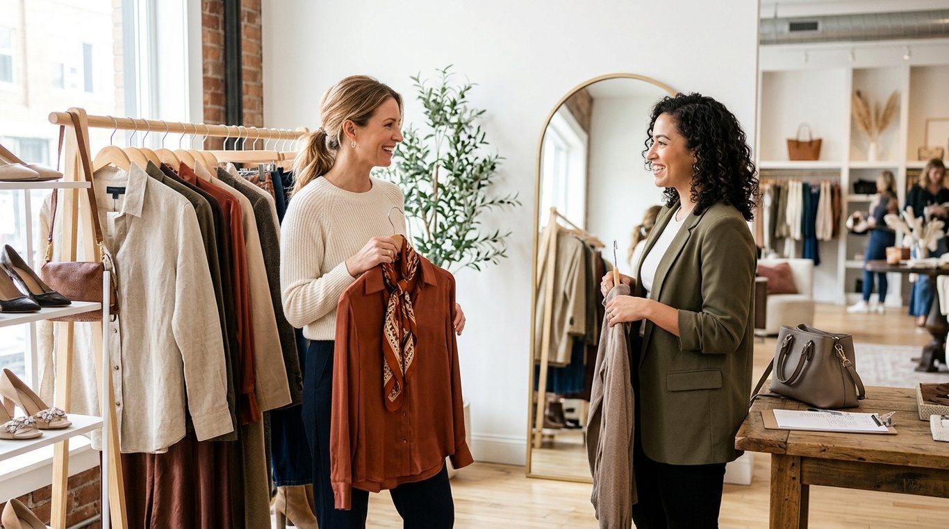 Dressing immaculé et parfaitement rangé par couleurs, éclairage chaleureux, boîtes de rangement haut de gamme