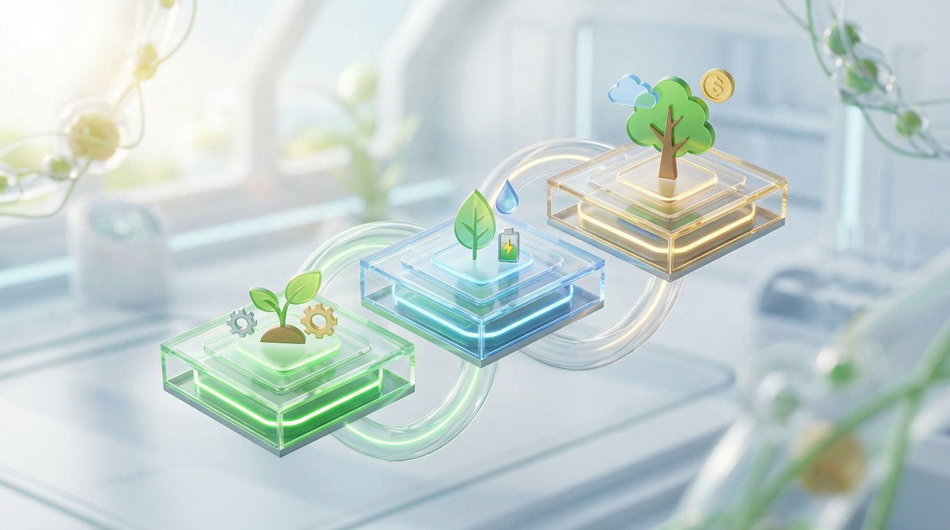 Trois cartes d'abonnement flottantes en 3D avec un design de verre dépoli, entourées d'icônes santé