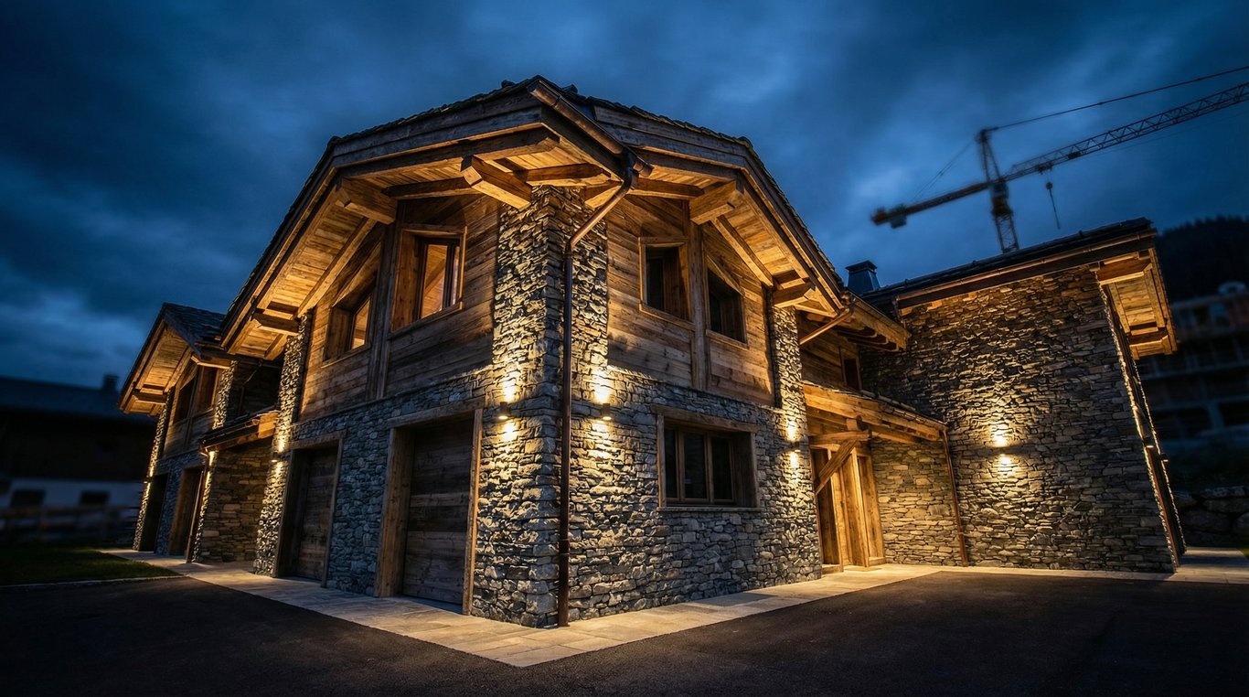 Bâtiment moderne avec finitions en bois de charpente et isolation performante