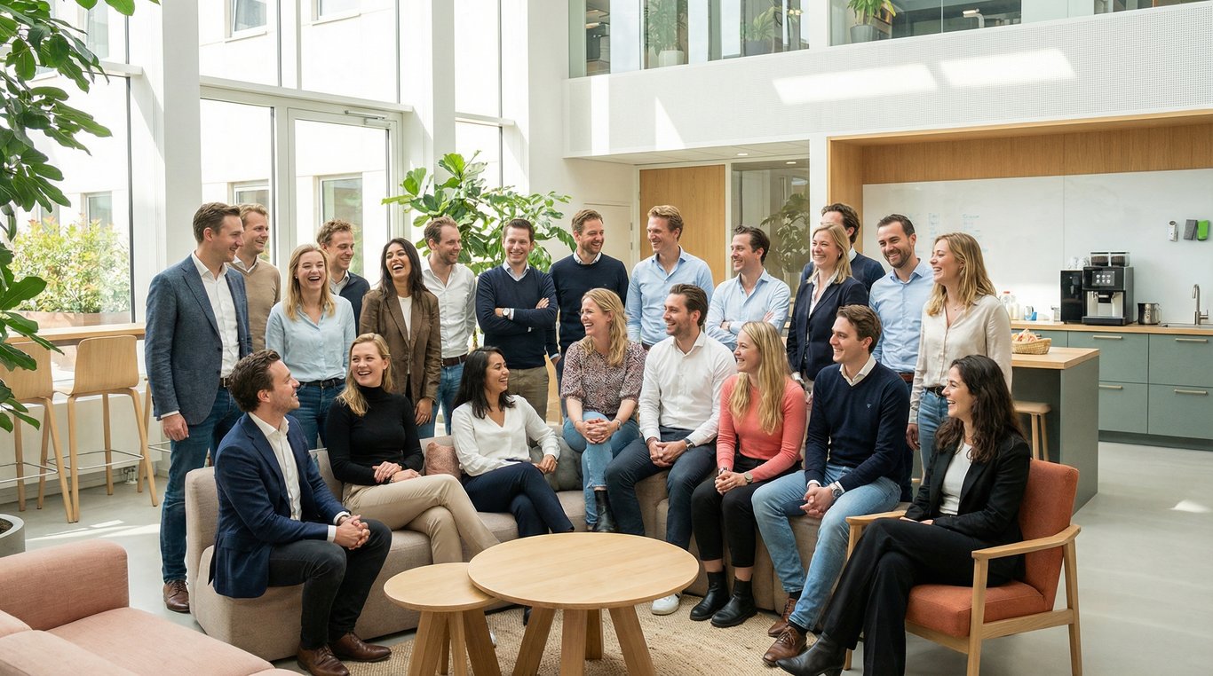 Portrait authentique d'un agriculteur souriant dans son champ, tenant une caisse de tomates anciennes, avec une lumière dorée de fin de journée.