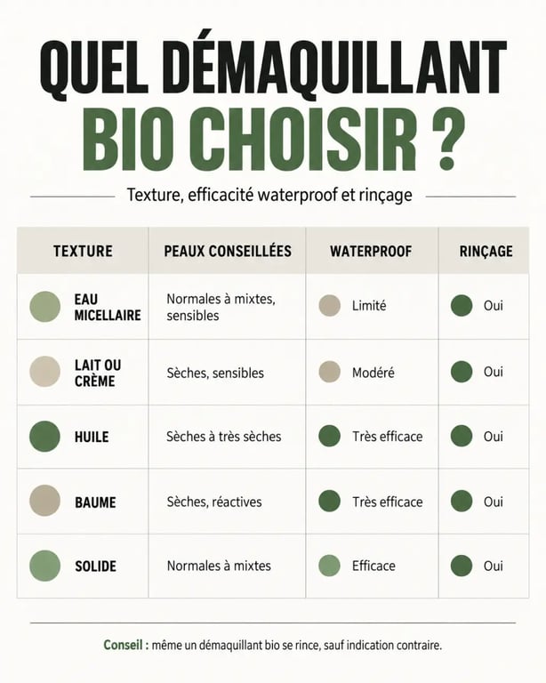 Démaquillant bio : textures, types de peau et efficacité sur le maquillage waterproof