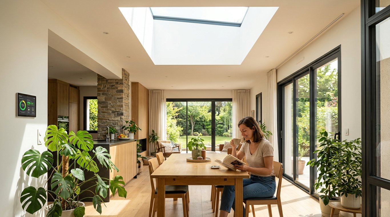 Entrée d'appartement avec serrure intelligente et gestion énergétique intégrée