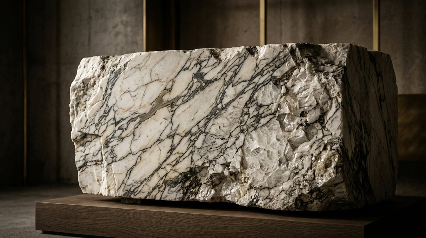 Détail de nervures de marbre et reflets de quartz
