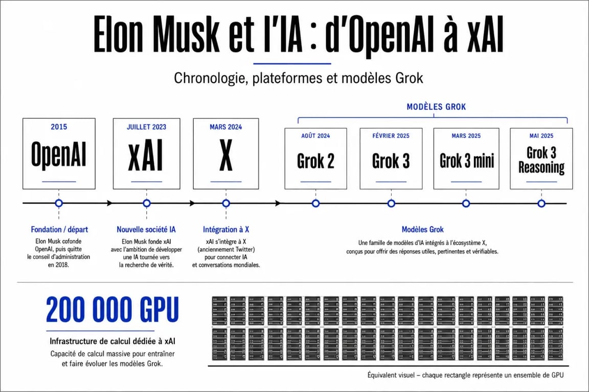 Intelligenza artificiale Elon Musk: timeline editoriale da OpenAI a xAI e Grok