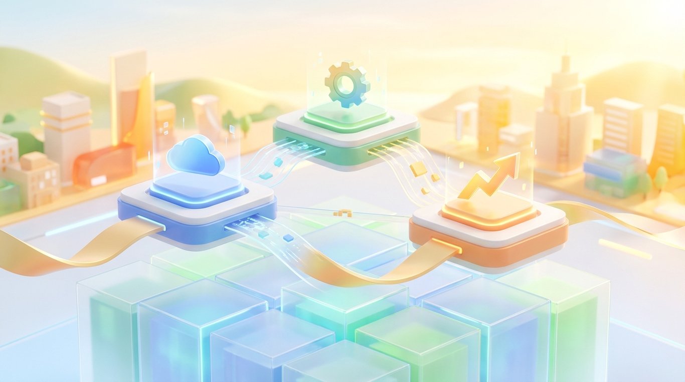 Illustration représentant trois cartes stylisées des niveaux de service DynaGestion