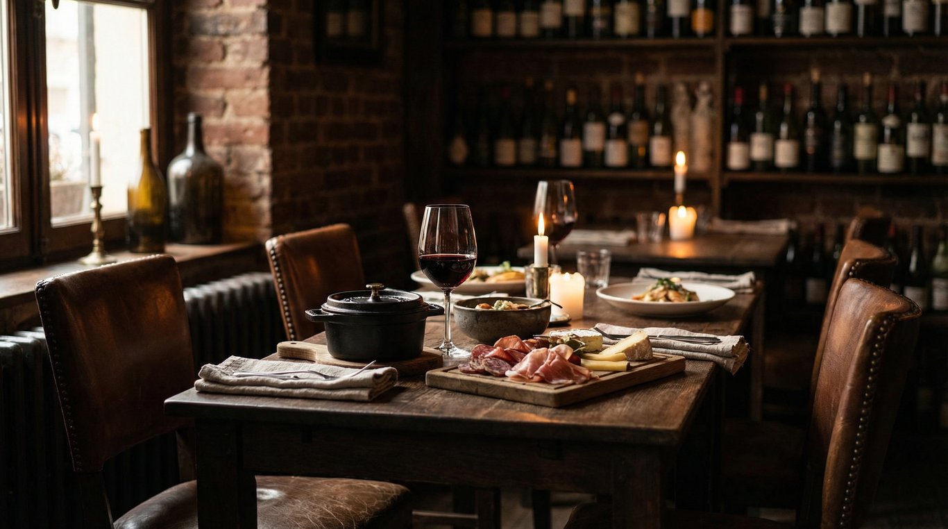 Photographie culinaire haute définition d'une planche de charcuterie artisanale et fromages affinés sur une table en bois texturé