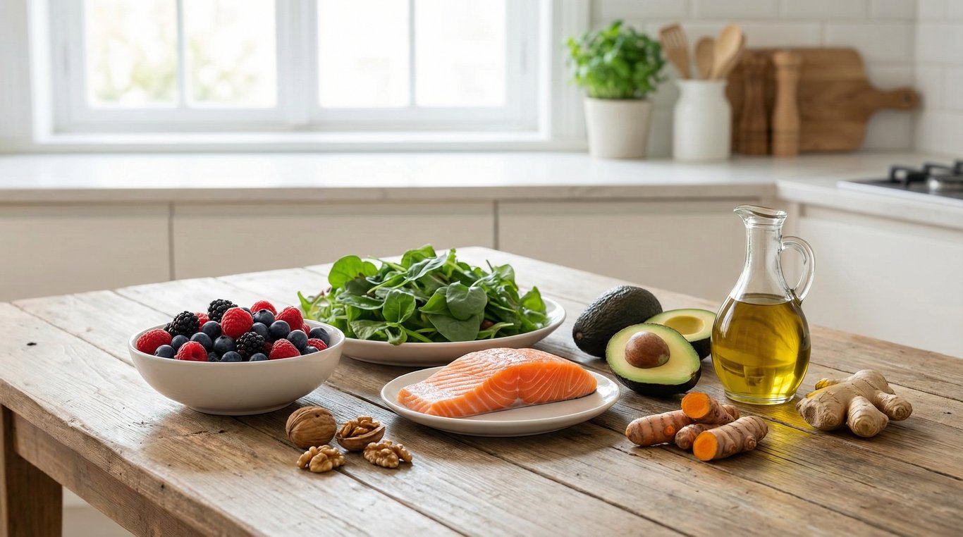 Aliments sains sur une table en bois