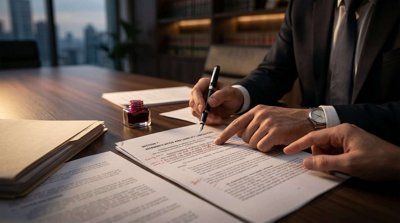 Illustration d’un échange de négociation : documents et main en contexte confidentiel