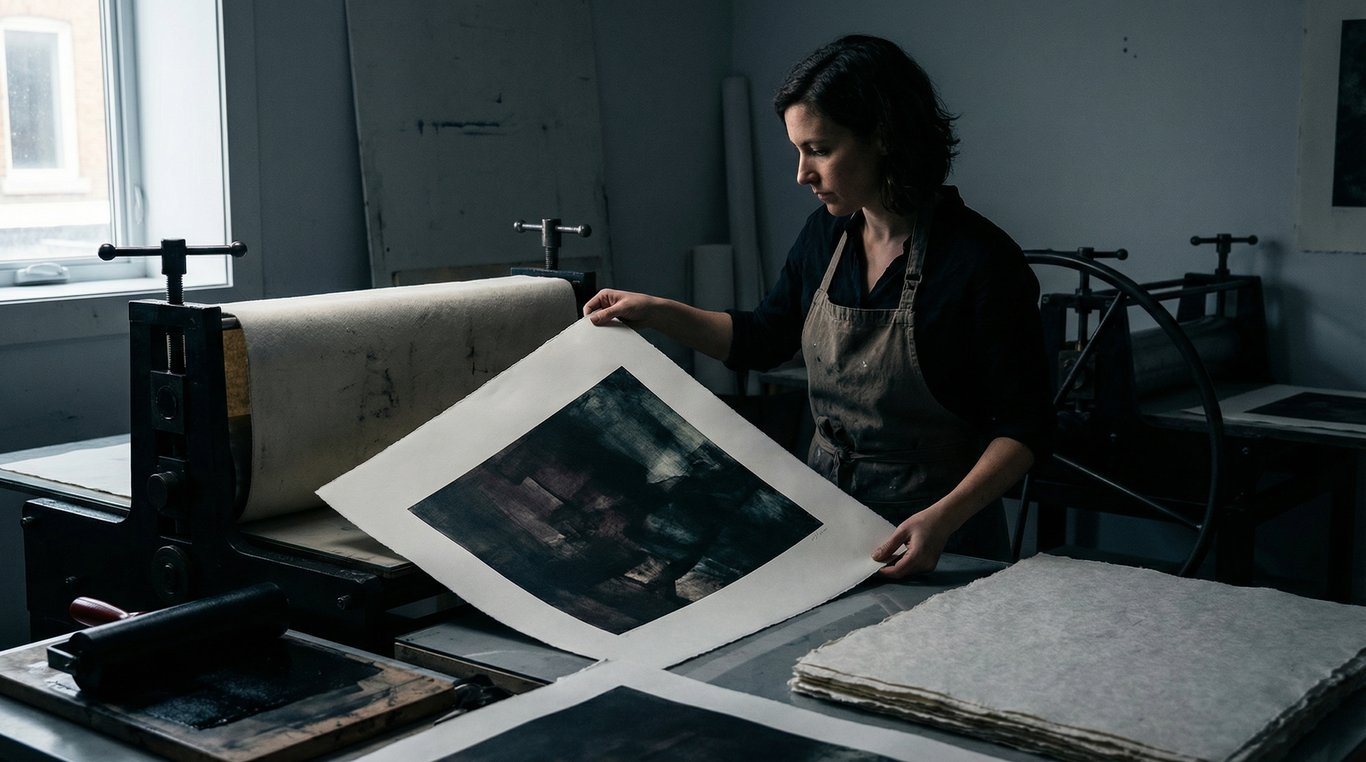 Estampe abstraite noire et blanche