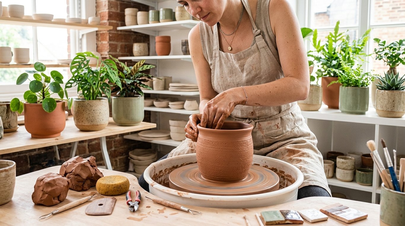 Aperçu d’un artisan céramiste travaillant sur un tour de potier