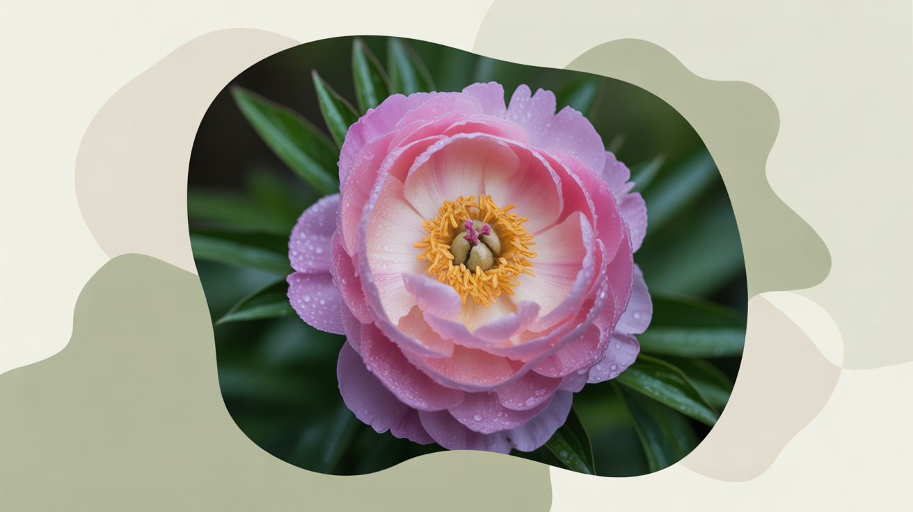 Gros plan sur une pivoine française avec rosée du matin