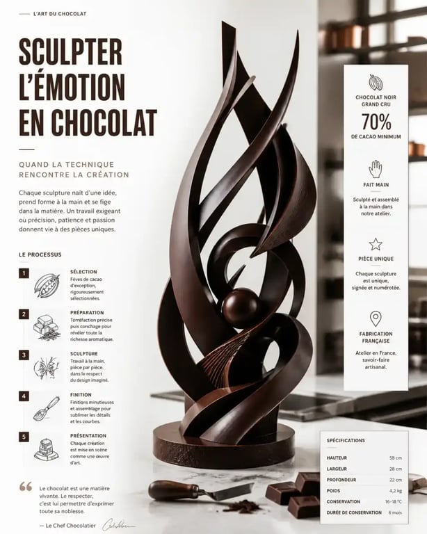 Sculpture en chocolat noir réalisée par un des meilleurs chocolatiers français