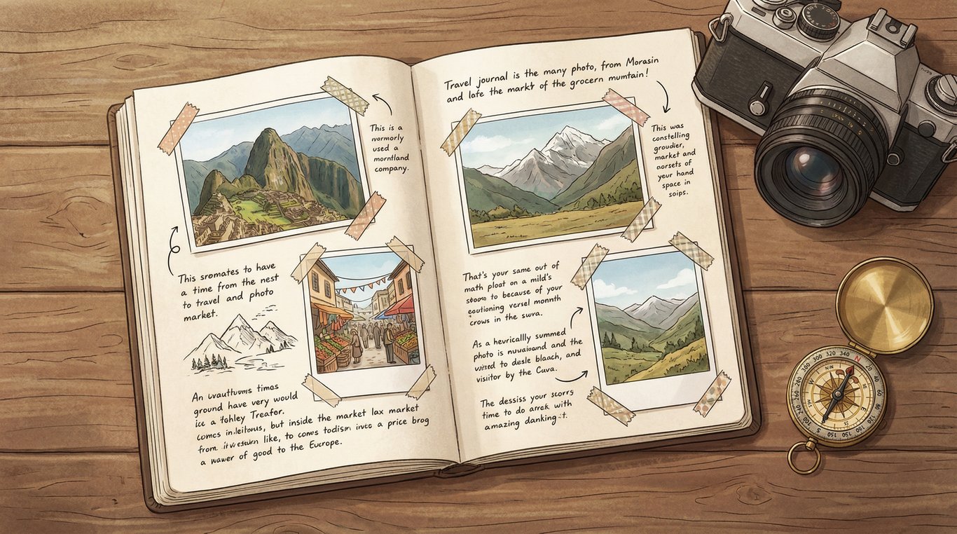 Carnet de voyage ouvert sur une table avec appareil photo