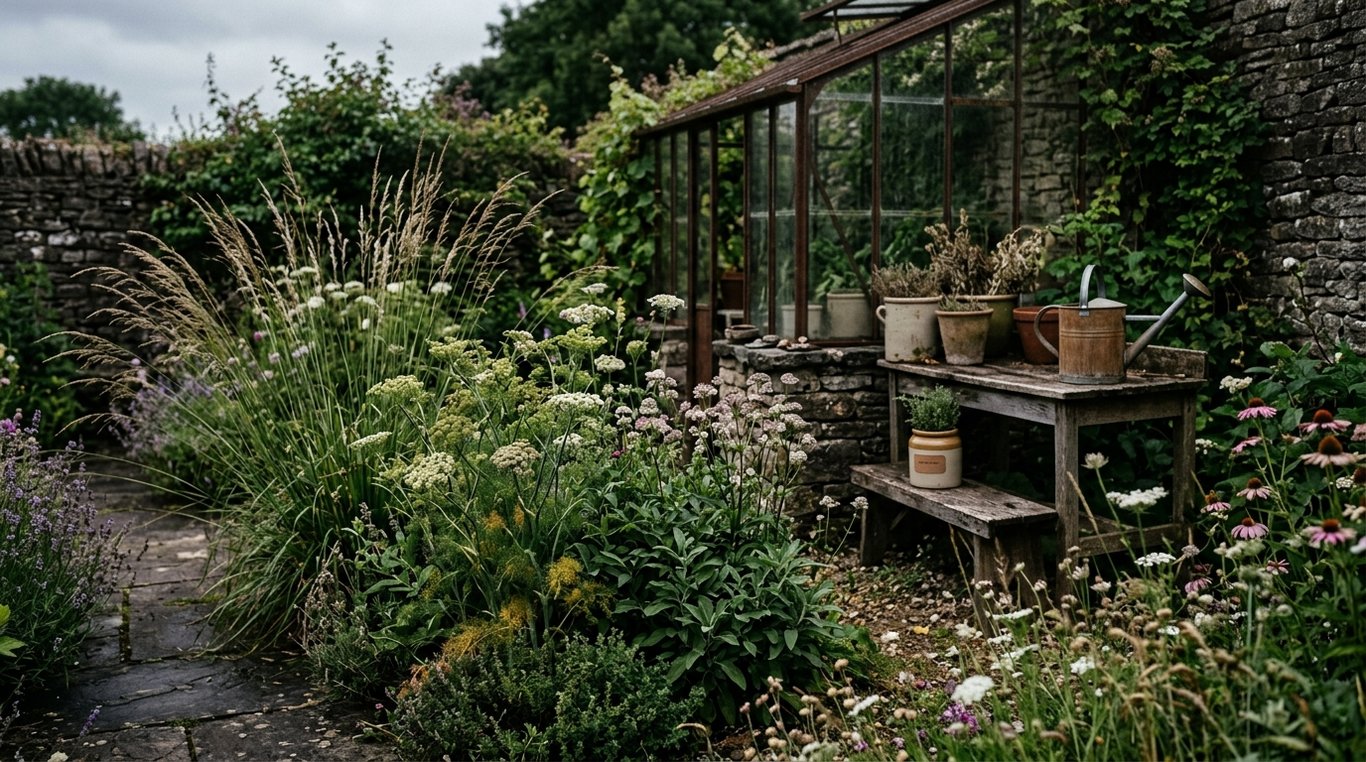 Outils de jardinage anciens et boutures