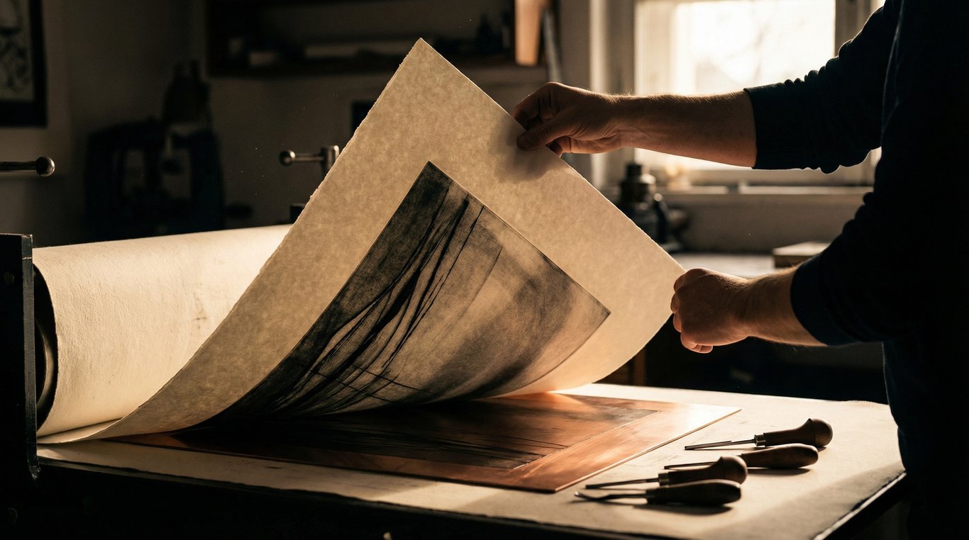 Portrait de l'artiste graveur au travail