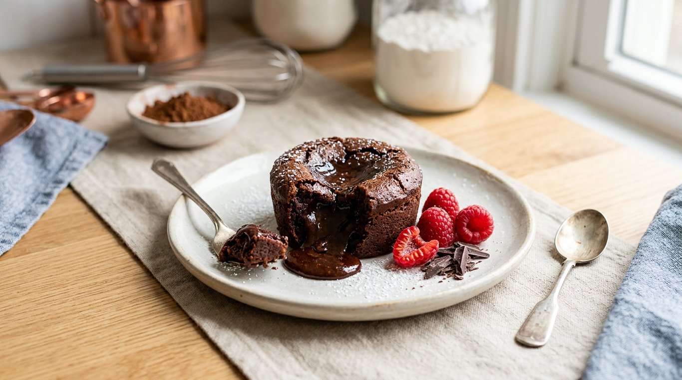 Fondant au chocolat découpé avec un cœur coulant