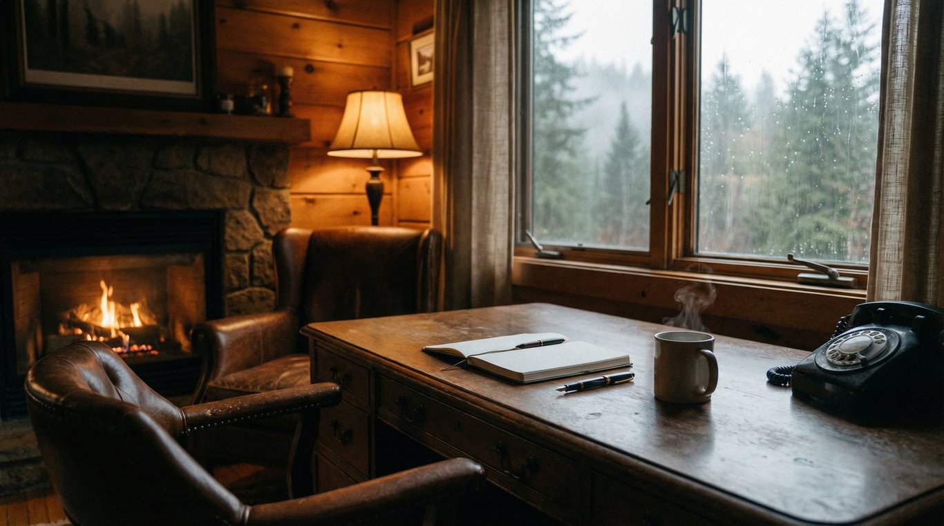 Gros plan sur une main écrivant avec un stylo plume élégant sur un carnet de recettes en cuir posé sur une table en chêne massif.