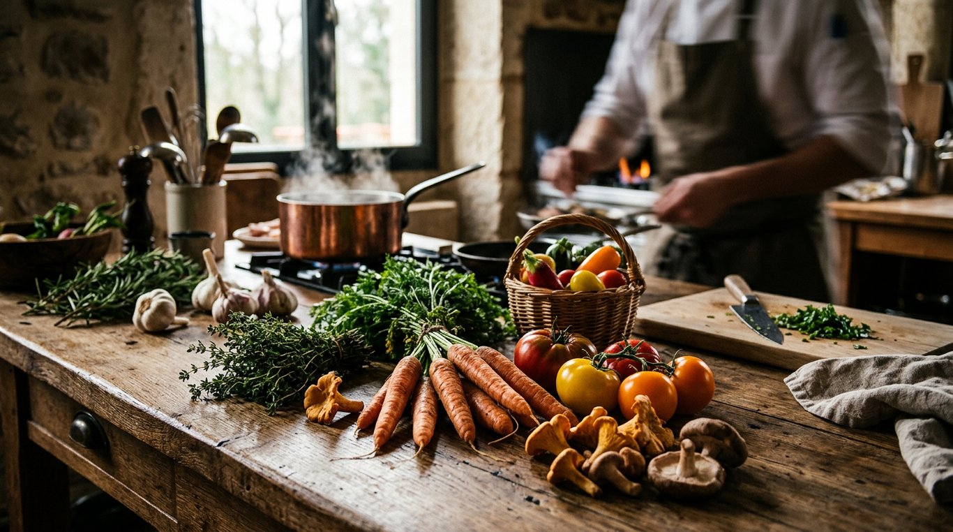 Détail d'ingrédients frais : tomates cerises, basilic et huile d'olive