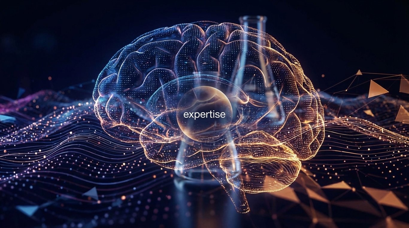 Prisme de verre divisant un rayon lumineux en faisceaux cyan, violet et rose, symbolisant nos expertises marketing