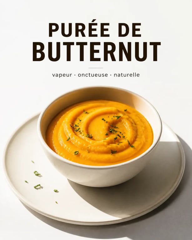 Cuisson butternut vapeur : purée onctueuse de butternut servie en bol