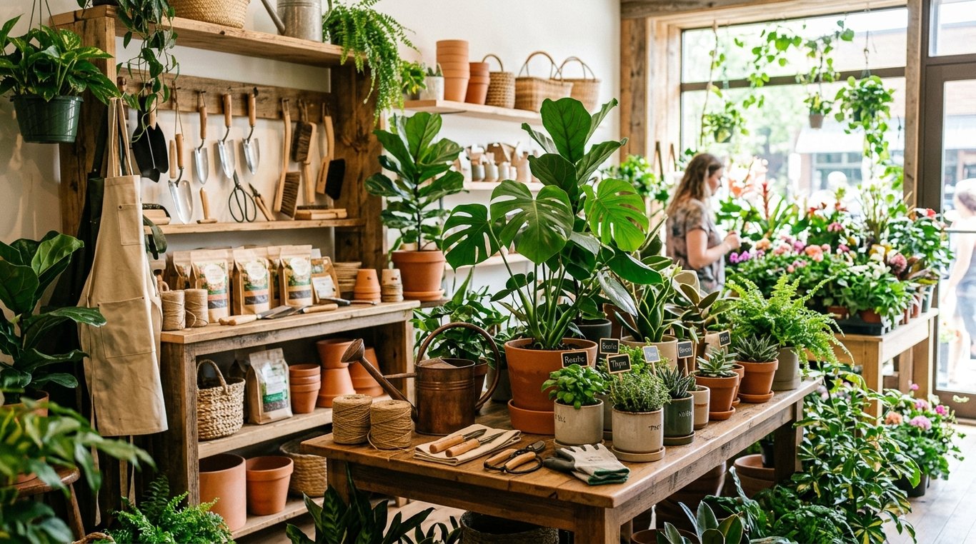 Composition inspirante d’outils et végétaux pour la maison et le jardin