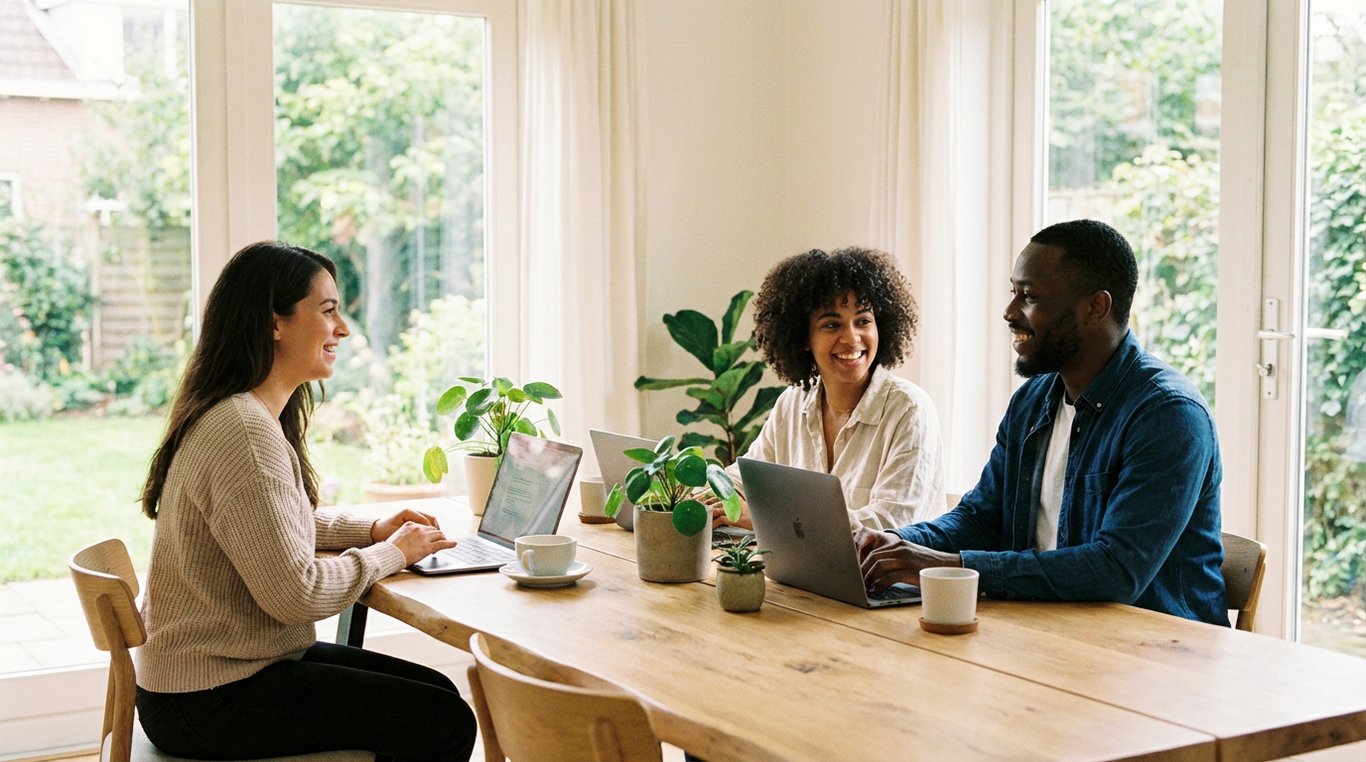 Une main tendant une carte de visite professionnelle sur un fond de bureau flou, symbolisant l'interaction humaine